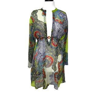 Khushbu Vibrant Sheer Retro Print Paisley Boho Swim Cover Up XL NWT
